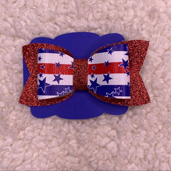 4th of July Faux Leather Glitter Small Bow - Picture 1 of 7